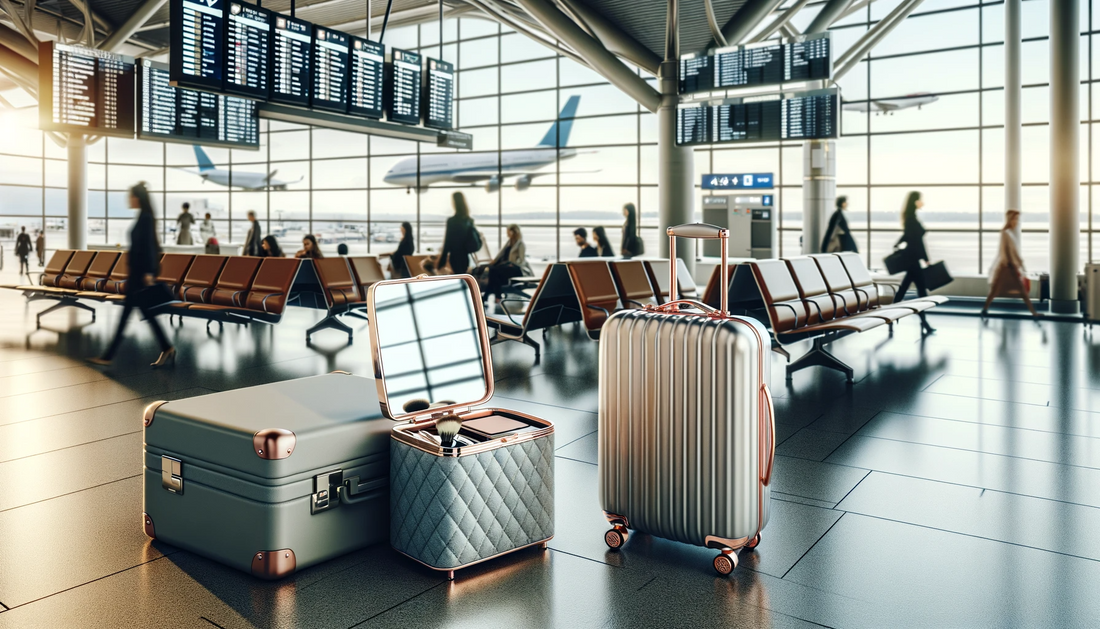 un vanity dans un aéroport à coté d'une valise