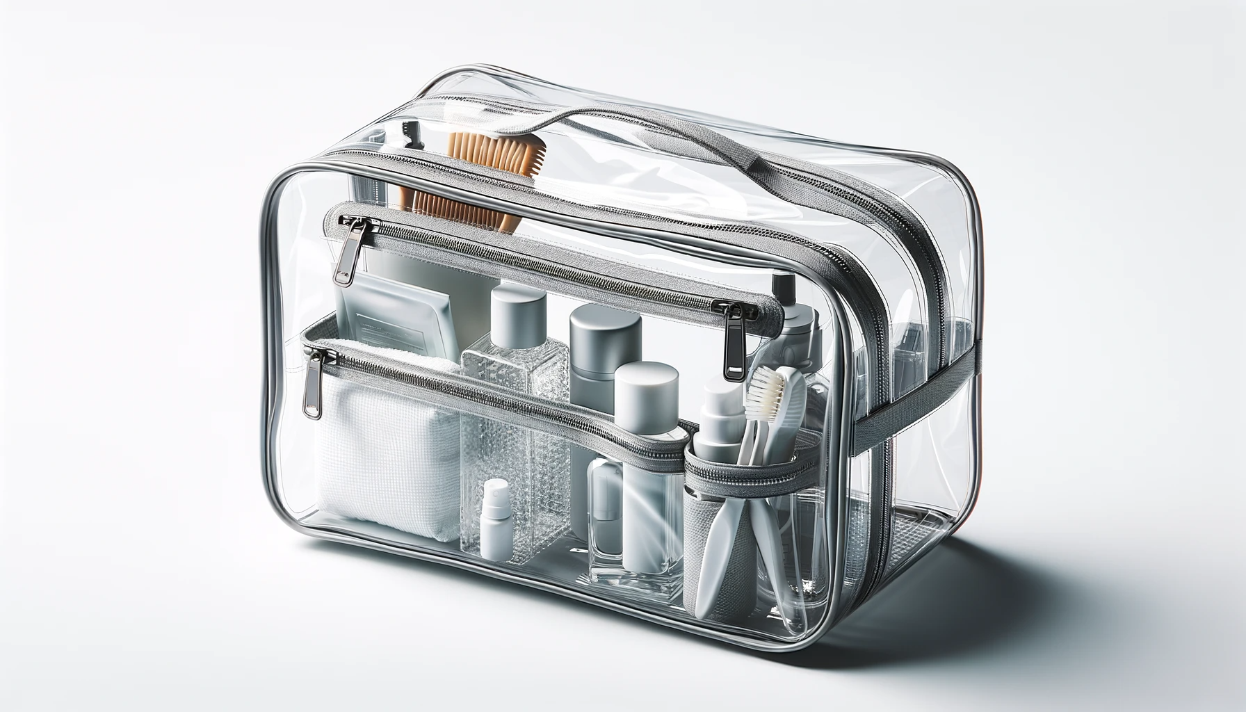Trousse de Toilette transparante dans un fond blanc professionel