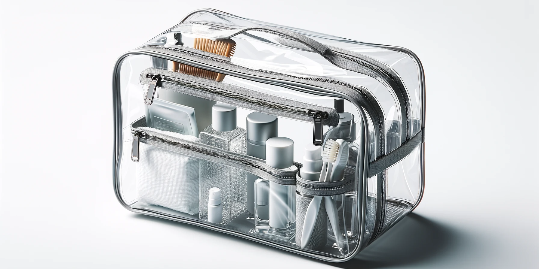 Trousse de Toilette transparante dans un fond blanc professionel