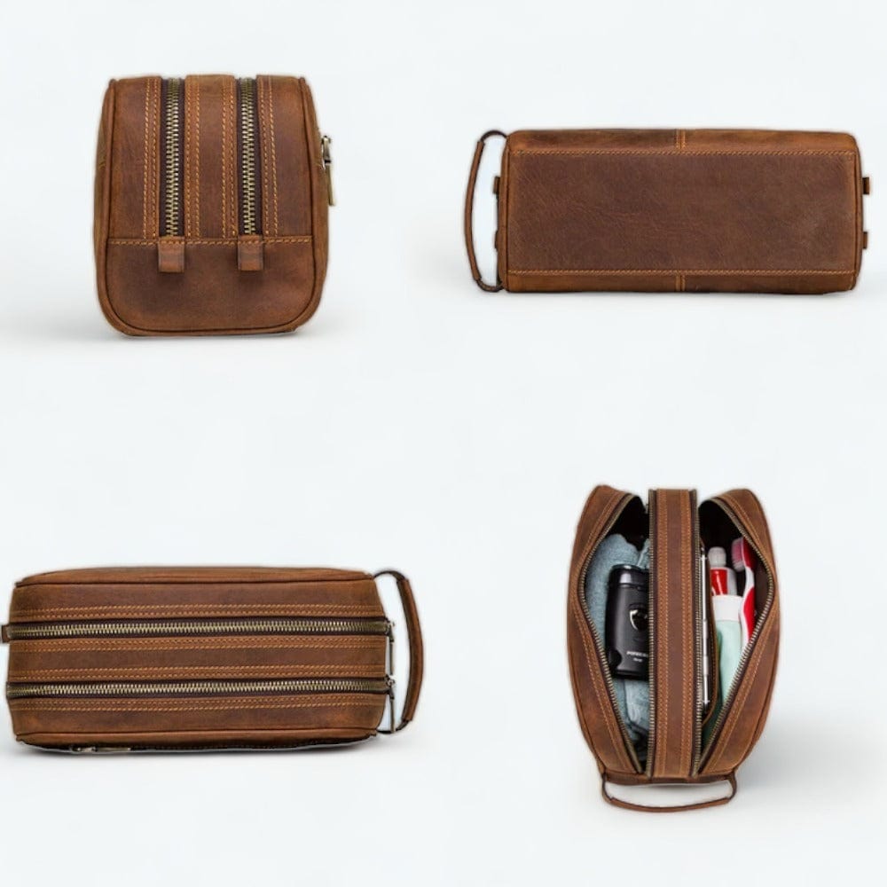 Grande Trousse de Toilette Cuir Marron Marron