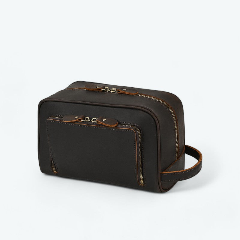Grande Trousse de Toilette Homme Cuir Foncé