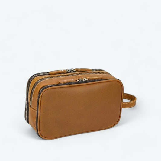 Trousse de Toilette Homme Cuir Marron Clair