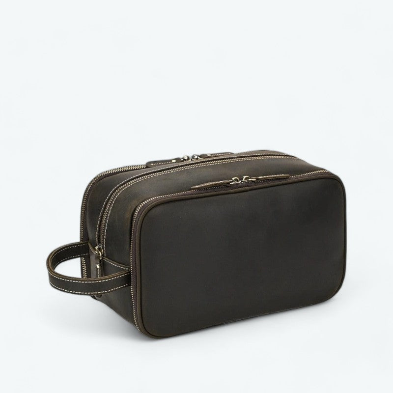 Trousse de Toilette Homme Cuir Marron Foncé