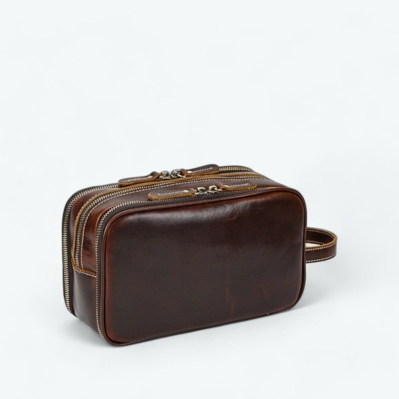 Trousse de Toilette Homme Cuir Marron Pourpre