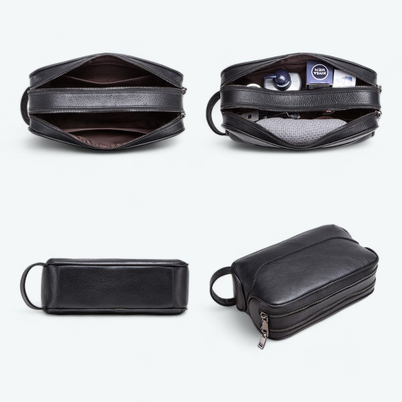Trousse de Toilette Homme Cuir Noir Noir